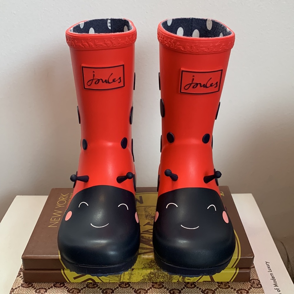 ❗️PRICE FIRM! Joules Roll Up Flexible Printed Rain Boots Red Lady Bug US Kids 9_3